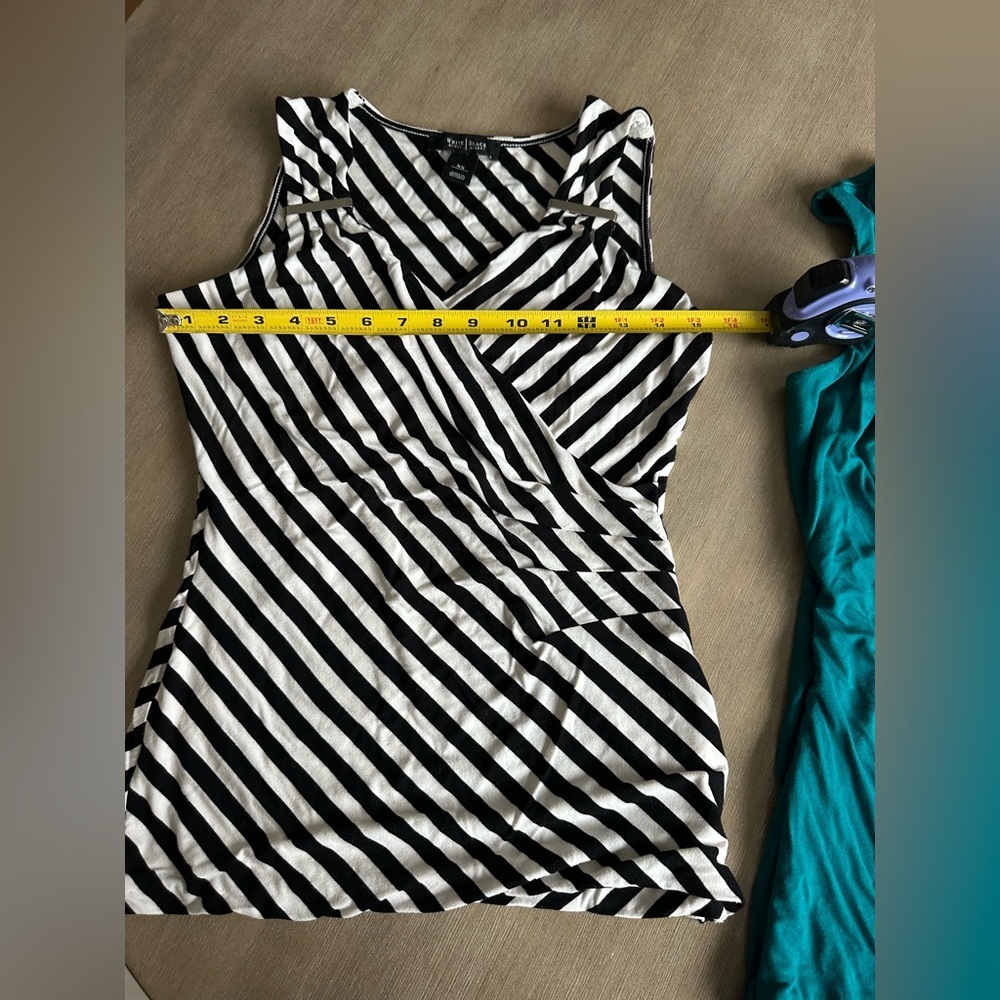 White House Black Market Black & White Diagonal and teal Stripe Tank set - Picture 6 of 11